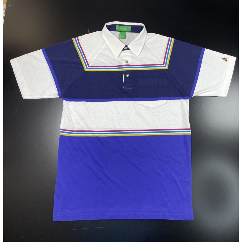 Vintage Grand Slam Polo Shirt Men's M Colorblock Striped Golf Penguin Logo